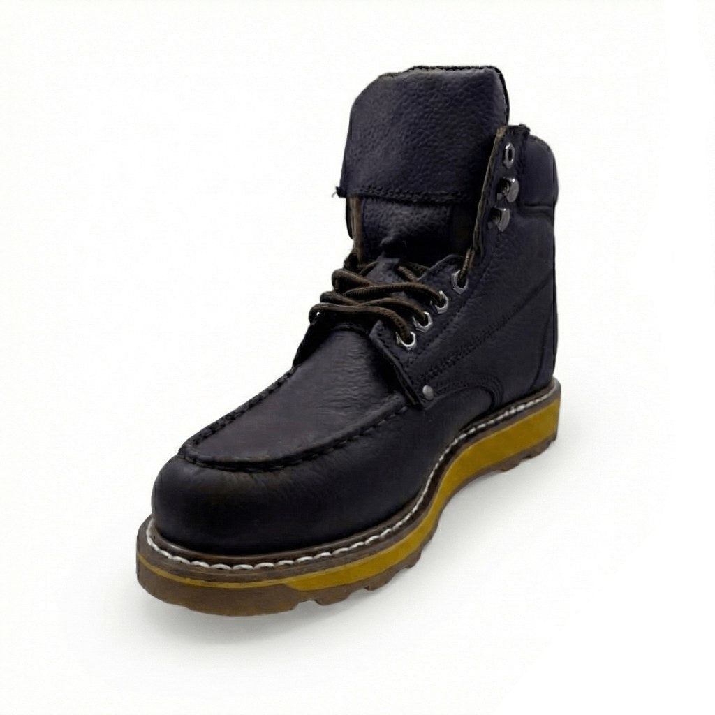 Black western work boot with rugged outsole